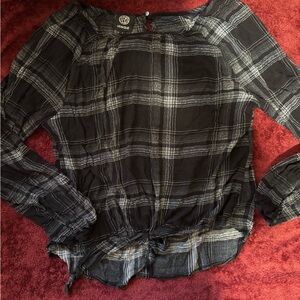 Bobeau Charcoal and White Checkered Top